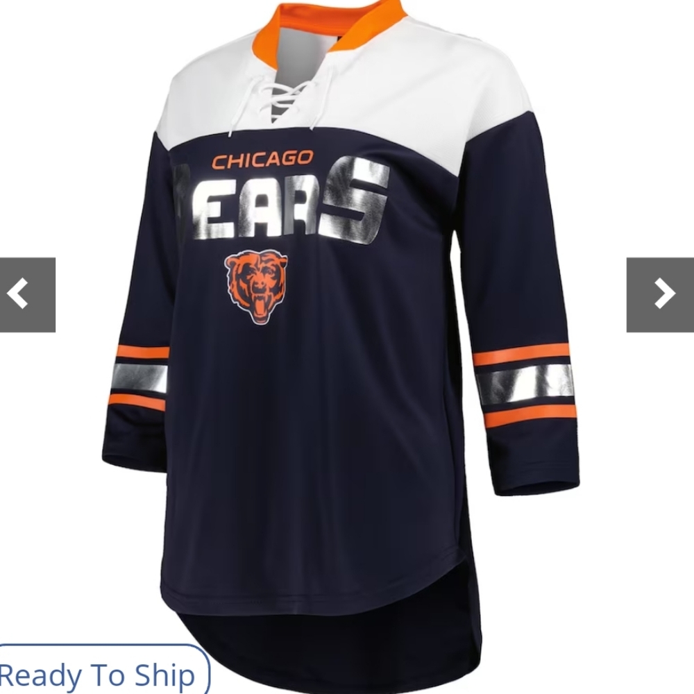 NFL Official Chicago Bears Double Team 3/4-Sleeve Lace-Up T-Shirt. Ladies XL